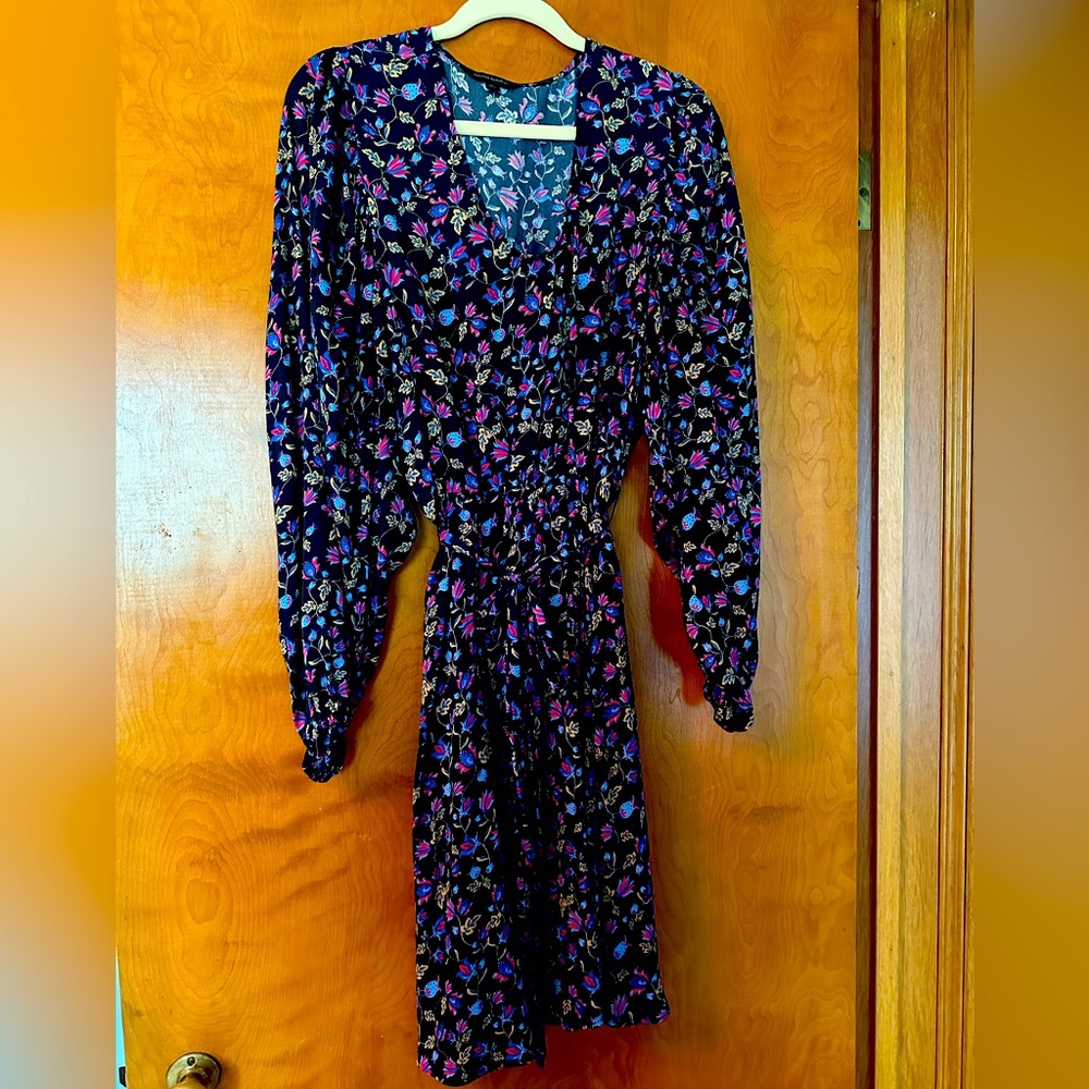 Banana Republic Navy Floral Long Sleeve Dress, Size L